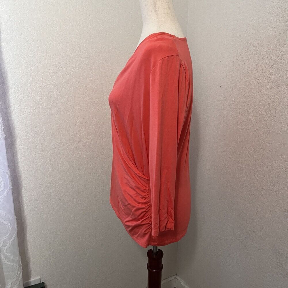 Talbots Woman Coral Wrap Top Size 1X Stretch Long Sleeve Deep V-Neck - Picture 3 of 8